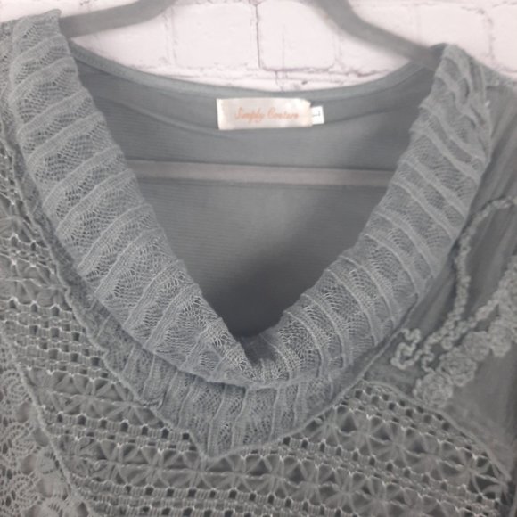 Simply Couture Lace Blouse Long Sleeve Cowl Neck Chiffon Layers Shirt - Picture 8 of 14